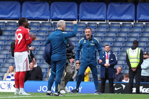 4th May 2026; Stamford Bridge, Chelsea, London, England: Premier League Football, Chelsea versus Nottingham Forest; Nottingham Forest manager Vitor Pereira celebrates after the match KatiexChan