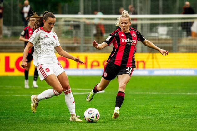 Deutschland: Fussball Google Pixel Frauen-Bundesliga 2025 2026 , 24. Spieltag - Eintracht Frankfurt Frauen vs 1. FC Nürnberg Frauen - Stadion Am Brentanobad (Frankfurt) : Nina Lührßen Nina Luehrssen (Eintracht Frankfurt Frauen, 11) am Ball Copyright: xBennetxLongx