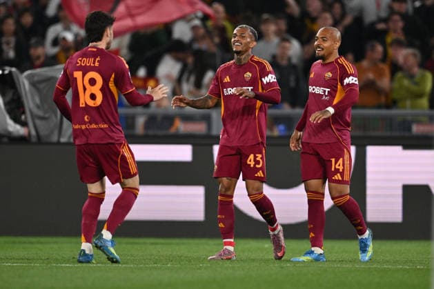 Wesley of A.S. Roma celebrates after scoring the goal of 2-0 during the 35th day of the Serie A Championship between A.S. Roma and A.C.F. Fiorentina at the Olympic Stadium on May 4, 2026 in Rome, Italy.  Copyright: xDomenicoxCippitelli IPAxSportx xipa-agency.netx xx IPA_74438372 IPA_Agency_IPA74438372