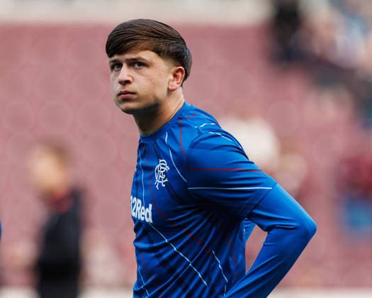 4th May 2026; Tynecastle Park, Edinburgh, Scotland: Scottish Premiership Football, Heart of Midlothian versus Rangers; Mikey Moore of Rangers warms up ahead of kick off WMxSportxMedia
