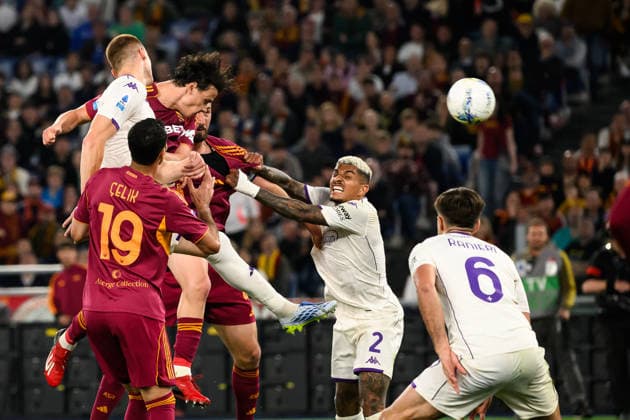 Niccolo Pisilli of AS Roma scores the goal of 4-0 during the Serie A 2025 2026 football match between AS Roma and ACF Fiorentina at Stadio Olimpico in Rome (Italy), May 4, 2026. AndreaxStaccioli