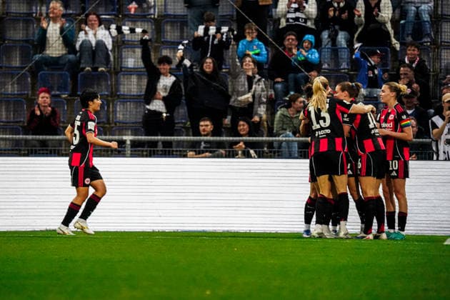 Deutschland: Fussball Google Pixel Frauen-Bundesliga 2025 2026 , 24. Spieltag - Eintracht Frankfurt Frauen vs 1. FC Nürnberg Frauen - Stadion Am Brentanobad (Frankfurt) : Nadine Riesen (Eintracht Frankfurt Frauen, 22) Torjubel, Jubel, Tor, Gestik, Geste, Emotionen Copyright: xBennetxLongx