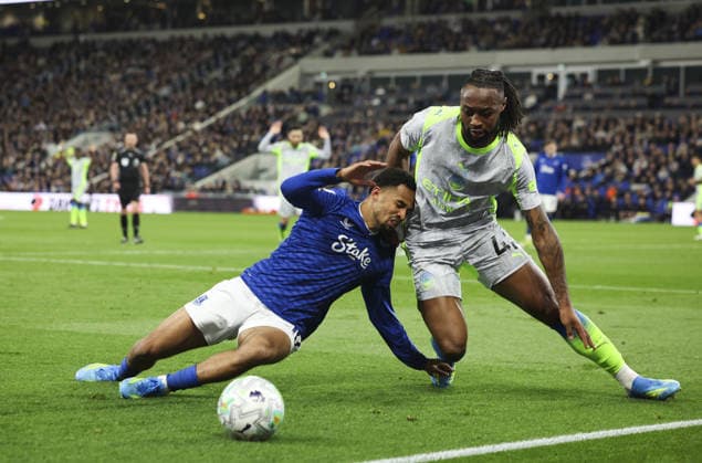 Everton v Manchester City, FA Premier League 04.05.26 Everton v Manchester City, FA Premier League Bradley Ormesher The Times Iliman Ndiaye of Everton and Antoine Semenyo of Manchester City  Copyright: xBradleyxOrmesherx NINTCHDBPICT001078288089