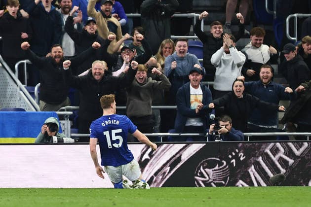 Jake O Brien of Everton celebrates scoring their sides second goal Everton v Manchester City, Premier League, Football, Hill Dickinson Stadium, Liverpool , UK - 04 May 2026Liverpool Hill Dickinson Stadium United Kingdom EDITORIAL USE ONLY No use with unauthorised audio, video, data, fixture lists, club league logos or live services. Online in-match use limited to 120 images, no video emulation. No use in betting, games or single club league player publications.  Copyright: xPhilxOldham Shutterstockx 16854616ax