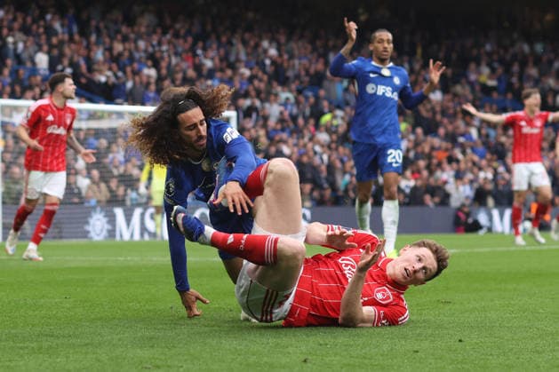Chelsea v Nottingham Forest 4 May 2026, London - Premier League Football - Chelsea v Nottingham Forest - Marc Cucurella of Chelsea tackles Elliot Anderson of Nottingham Forest - Photo: Charlotte Wilson Offside. London UK Copyright: xCharlottexWilsonx xOffsidexOffside