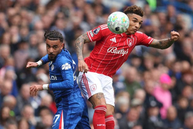 Chelsea v Nottingham Forest 4 May 2026, London - Premier League Football - Chelsea v Nottingham Forest - Malo Gusto of Chelsea and Igor Jesus of Nottingham Forest - Photo: Charlotte Wilson Offside. London UK Copyright: xCharlottexWilsonx xOffsidexOffside