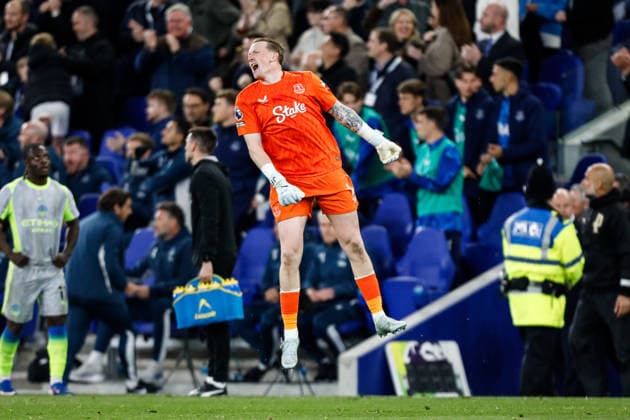 Everton v Manchester City Premier League Everton goalkeeper Jordan Pickford celebrates during the Premier League match at the Hill Dickinson Stadium, Liverpool 04 05 2026 UK Newspapers OUT Copyright: xMaxxTomlinsonx FIL-23391-0051