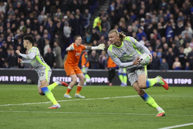 Everton v Manchester City, FA Premier League 04.05.26 Everton v Manchester City, FA Premier League Bradley Ormesher The Times Erling Haaland of Manchester City celebrates scoring his teams 2nd goal  Copyright: xBradleyxOrmesherx NINTCHDBPICT001078292941
