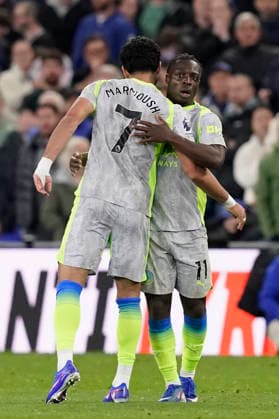 Liverpool, England, 4th May 2026. Jeremy Doku of Manchester City celebratesscoring their third goal during the Everton vs Manchester City Premier League match at Hill Dickinson Stadium, Liverpool. Picture credit should read: Andrew Yates Sportimage EDITORIAL USE ONLY. No use with unauthorised audio, video, data, fixture lists, club league logos or live services. Online in-match use limited to 120 images, no video emulation. No use in betting, games or single club league player publications. SPI_051_AY_Everton_Man_City SPI-4779-0051