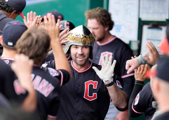 MLB, Baseball Herren, USA 2026; Guardians Vs Royals March 30th May 04, 2026: Cleveland Guardians center fielder Angel Martinez (1) celebrates a 2 run homer in the 2nd against the Royals at Kauffman Stadium Kansas City, Missouri. Jon Robichaud CSM. (Credit Image: Â Jon Robichaud Cal Media) Kansas City Missouri United States EDITORIAL USE ONLY Copyright: xx ZUMA-20260504_zma_c04_007.jpg JonxRobichaudx csmphotothree489520