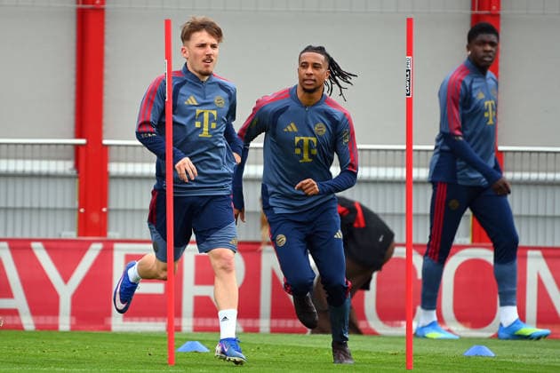 v.li:Lennart KARL (Bayern Muenchen), Michael OLISE (Bayern Muenchen), Abschlusstraining am 05.05.2026 vor dem Fussball Champions League Halbfinale FC Bayern-Muenchen - Paris Saint Germain (PSG)