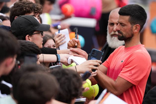 Novak Djokovic of Serbia signs autographs at the end of a training session at the Internazionali BNL d Italia 2026 tennis tournament at Foro Italico in Rome, Italy on May, 5, 2026. AntoniettaxBaldassarre