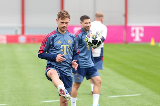 Joshua Kimmich (FC Bayern Muenchen, 06) mit Ball im Training, GER, Abschlusstraining, FC Bayern Muenchen, Fussball, UEFA Champions League, Halbfinale, Rueckspiel, Saison 2025 2026, 05.05.2026, GER, Abschlusstraining, FC Bayern Muenchen, Fussball, UEFA Champions League, Halbfinale, Rueckspiel, Saison 2025 2026, 05.05.2026 Muenchen Copyright: xEibner-Pressefoto JennixMaulx EP_JML