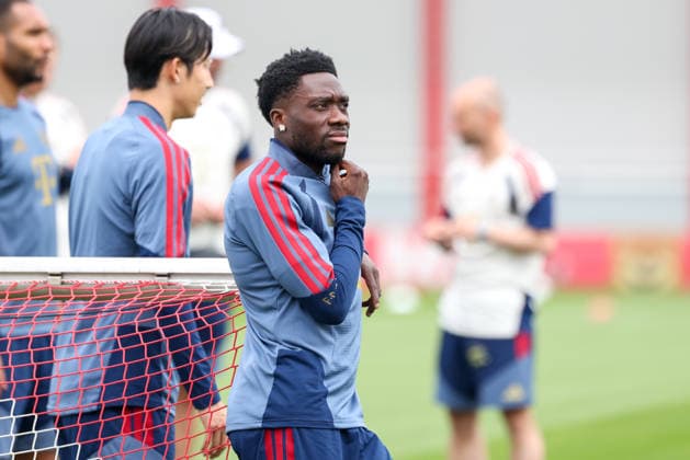 Alphonso Davies (FC Bayern Muenchen, 19) beim Training, GER, Abschlusstraining, FC Bayern Muenchen, Fussball, UEFA Champions League, Halbfinale, Rueckspiel, Saison 2025 2026, 05.05.2026, GER, Abschlusstraining, FC Bayern Muenchen, Fussball, UEFA Champions League, Halbfinale, Rueckspiel, Saison 2025 2026, 05.05.2026 Muenchen Copyright: xEibner-Pressefoto JennixMaulx EP_JML