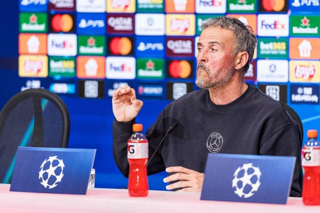 MUNICH, GERMANY - MAY 5: Luis Enrique (Head Coach Paris Saint-Germain) during the press conference, PK, Pressekonferenz of Paris Saint-Germain before the match between FC Bayern Muenchen vs Paris Saint-Germain at Allianz Arena on matchday -1 of the UEFA Champions League Semi Final on May 5, 2026 in Munich, Germany. Bavaria Germany Copyright: xSteffiexWunderlx