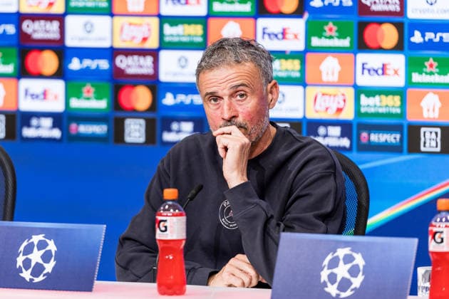 MUNICH, GERMANY - MAY 5: Luis Enrique (Head Coach Paris Saint-Germain) during the press conference, PK, Pressekonferenz of Paris Saint-Germain before the match between FC Bayern Muenchen vs Paris Saint-Germain at Allianz Arena on matchday -1 of the UEFA Champions League Semi Final on May 5, 2026 in Munich, Germany. Bavaria Germany Copyright: xSteffiexWunderlx