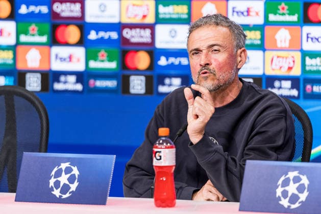 MUNICH, GERMANY - MAY 5: Luis Enrique (Head Coach Paris Saint-Germain) during the press conference, PK, Pressekonferenz of Paris Saint-Germain before the match between FC Bayern Muenchen vs Paris Saint-Germain at Allianz Arena on matchday -1 of the UEFA Champions League Semi Final on May 5, 2026 in Munich, Germany. Bavaria Germany Copyright: xSteffiexWunderlx