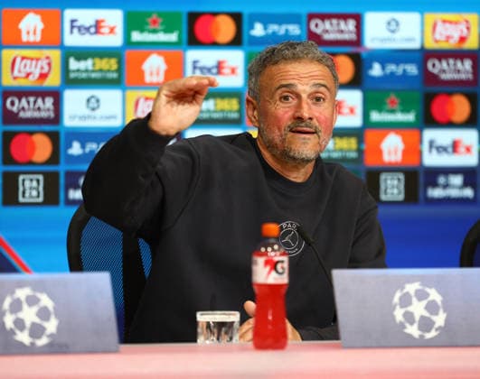 May 5, 2026, Munich, Bavaria, Germany: Head coach LUIS ENRIQUE of Paris Saint-Germain during the press conference, PK, Pressekonferenz a day ahead of the UEFA Champions League 2025 26 Semi-final Leg 2 game against Bayern Munich at the Allianz Arena in Munich, Germany. Munich Germany - ZUMAc179 20260505_zep_c179_044 Copyright: xMickaelxChavetx