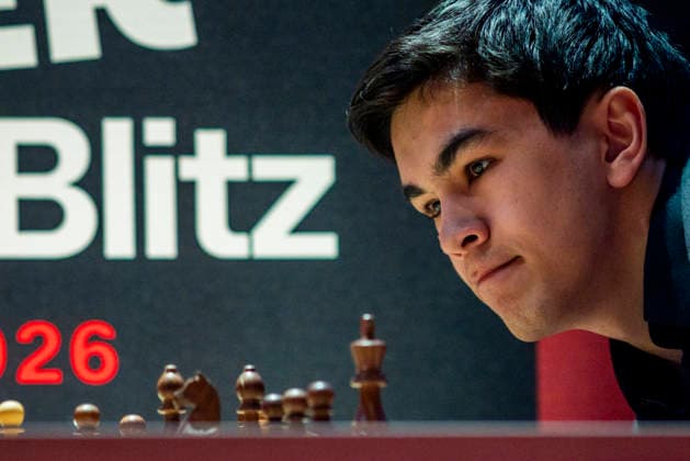 Grand Chess Tour Super Rapid & Blitz Poland 2026 Javokhir Sindarov during the first day of the Grand Chess Tour Super Rapid & Blitz Poland 2026 chess tournament in Warsaw,Poland in Warsaw,Poland on May 5, 2026 NO SALES POLAND Warsaw Poland  Copyright: xAndrzejxIwanczukx originalFilename:iwanczuk-grandche260505_npK0u.jpg