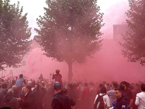 Pre-match fans at the Arsenal v Atletico Madrid UEFA Champions League semi-final 2nd leg match, at the Emirates Stadium, London, UK on 5th May, 2026.  .