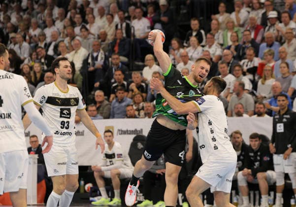 photo : Torwurf von .... Tin LUCIN (Nasice) gegen Harald Reinkind (Kiel) Handball Herren am Di. 05.05.2026 Mens EHF European League , THW Kiel - RK Nexe Nasice