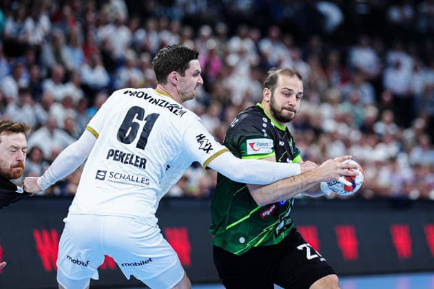 Hendrik Pekeler (THW Kiel, 61), Luka Moslavac (RK Nexe, 27) GER, THW Kiel vs. RK Nexe, Handball, EHF European League, Viertelfinale, Rückspiel, Saison 2025 2026, 05.05.2026 GER, THW Kiel vs. RK Nexe, Handball, EHF European League, Viertelfinale, Rückspiel, Saison 2025 2026, 05.05.2026 Kiel Copyright: xEibner-Pressefoto MarcelxvonxFehrnx EP_MFN
