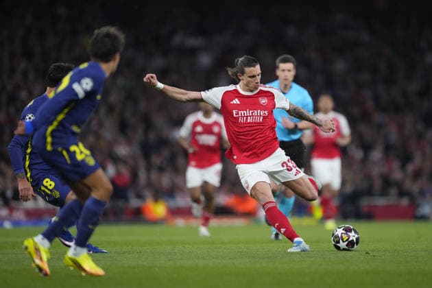 Arsenal FC v Atletico Madrid - UEFA Champions League LONDON, UNITED KINGDOM - MAY 5: Riccardo Calafiori left-back of Arsenal and Italy shooting to goal during the UEFA Champions League 2025 26 Semi Final Second Leg match between Arsenal FC and Atletico de Madrid at Arsenal Stadium on May 5, 2026 in London, United Kingdom. Jose Hernandez Anadolu London United Kingdom. Editorial use only. Please get in touch for any other usage.  Copyright: x2026xAnadoluxJosexHernandezx