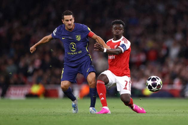 Arsenal v Atletico Madrid 05 May 2026, London - UEFA Champions League - Semi Final - Second Leg - Arsenal v Atletico Madrid - Koke of Atletico Madrid and Bukayo Saka of Arsenal - Photo: Jacques Feeney Offside. London UK Copyright: xJacquesxFeeneyx xOffsidexOffside