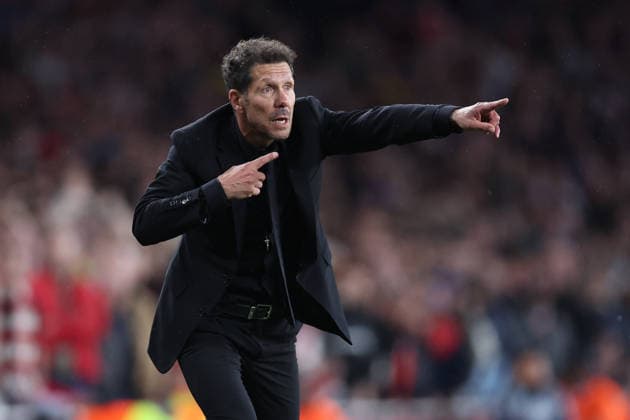 London, England, 5th May 2026. Diego Simeone manager of Atletico Madrid during the Arsenal vs Atletico Madrid UEFA Champions League match at the Emirates Stadium, London. Picture credit should read: David Klein Sportimage EDITORIAL USE ONLY. No use with unauthorised audio, video, data, fixture lists, club league logos or live services. Online in-match use limited to 120 images, no video emulation. No use in betting, games or single club league player publications. SPI_064_DK_Arsenal_Athletico_Madrid SPI-4781-0064