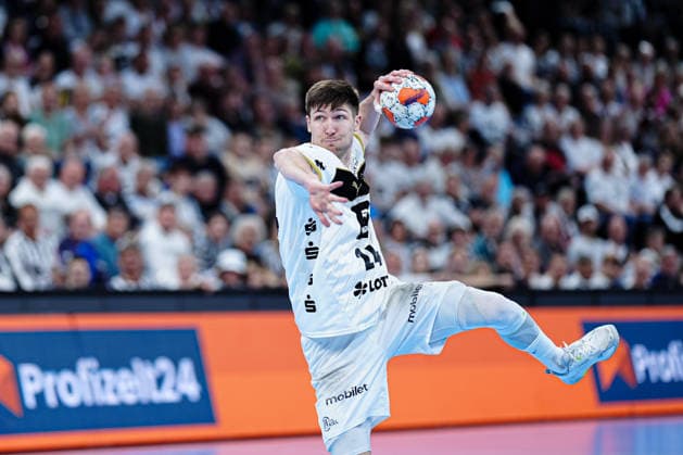 7 Meter Wurf Tor Lukas Zerbe (THW Kiel, 24) GER, THW Kiel vs. RK Nexe, Handball, EHF European League, Viertelfinale, Rückspiel, Saison 2025 2026, 05.05.2026 GER, THW Kiel vs. RK Nexe, Handball, EHF European League, Viertelfinale, Rückspiel, Saison 2025 2026, 05.05.2026 Kiel Copyright: xEibner-Pressefoto MarcelxvonxFehrnx EP_MFN