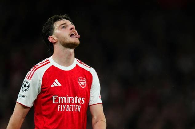 Declan Rice of Arsenal Arsenal v Atletico Madrid, UEFA Champions League, Semi Final, Second Leg, Football, Emirates Stadium, London, UK - 05 May 2026London Emirates Stadium United Kingdom EDITORIAL USE ONLY No use with unauthorised audio, video, data, fixture lists, club league logos or live services. Online in-match use limited to 120 images, no video emulation. No use in betting, games or single club league player publications. Copyright: xJavierxGarcia Shutterstockx 16859995y