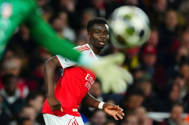 Bukayo Saka of Arsenal Arsenal v Atletico Madrid, UEFA Champions League, Semi Final, Second Leg, Football, Emirates Stadium, London, UK - 05 May 2026London Emirates Stadium United Kingdom EDITORIAL USE ONLY No use with unauthorised audio, video, data, fixture lists, club league logos or live services. Online in-match use limited to 120 images, no video emulation. No use in betting, games or single club league player publications. Copyright: xJavierxGarcia Shutterstockx 16859995ab