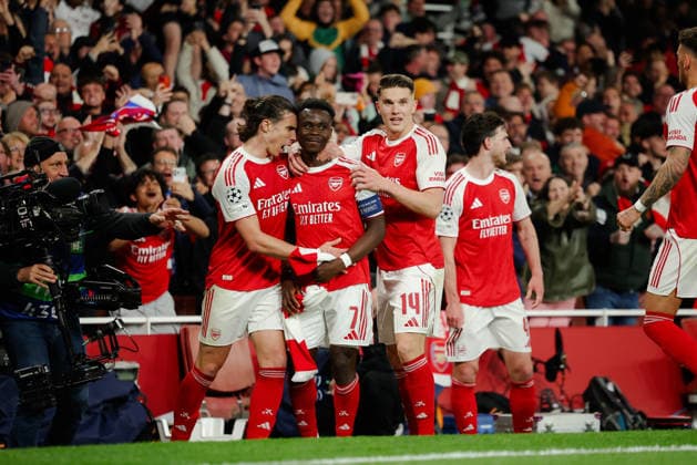 Champions League 2025 26 Semi Final 2nd Leg Arsenal v Atletico Madrid Emirates Stadium 05.05.2026 Bukayo Saka of Arsenal scores and celebrates 1-0 Champions League 2025 26 Semi Final 2nd Leg Arsenal v Atletico Madrid Emirates Stadium 05.05.2026 Photograph By Marc Aspland The Times  Copyright: xMarcxAsplandx NINTCHDBPICT001078548974