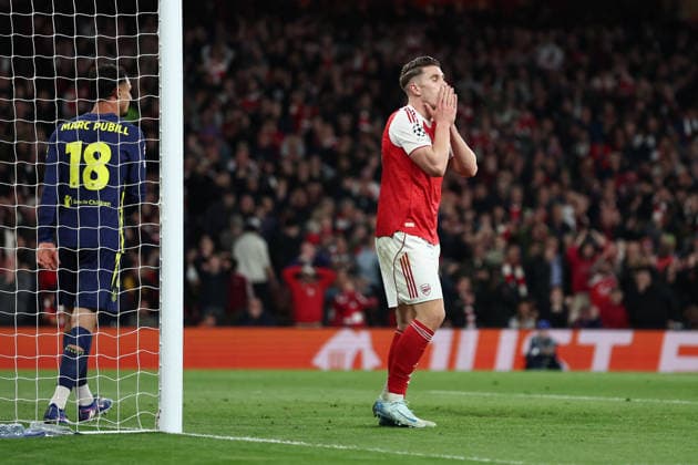 London, England, 5th May 2026. Viktor Gyokeres of Arsenal reacts after he shoots at goal but fails to score during the Arsenal vs Atletico Madrid UEFA Champions League match at the Emirates Stadium, London. Picture credit should read: David Klein Sportimage EDITORIAL USE ONLY. No use with unauthorised audio, video, data, fixture lists, club league logos or live services. Online in-match use limited to 120 images, no video emulation. No use in betting, games or single club league player publications. SPI_119_DK_Arsenal_Athletico_Madrid SPI-4781-0119