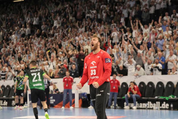 photo : Jubel beim Siebenmeterwerfen bei den Spielern aus Kiel, Torhüter Andreas WOLFF (Kiel) hält mal wieder Handball Herren am Di. 05.05.2026 Mens EHF European League , THW Kiel - RK Nexe Nasice