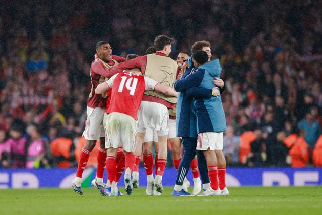 Champions League 2025 26 Semi Final 2nd Leg Arsenal v Atletico Madrid Emirates Stadium 05.05.2026 Arsenal players and Arsenal manager Mikel Arteta celebrate at the final whistle Champions League 2025 26 Semi Final 2nd Leg Arsenal v Atletico Madrid Emirates Stadium 05.05.2026 Photograph By Marc Aspland The Times  Copyright: xMarcxAsplandx NINTCHDBPICT001078556063
