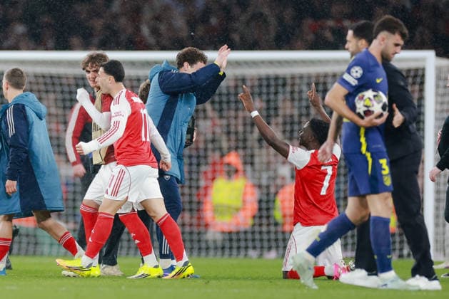 Champions League 2025 26 Semi Final 2nd Leg Arsenal v Atletico Madrid Emirates Stadium 05.05.2026 Bukayo Saka of Arsenal celebrates at the final whistle Champions League 2025 26 Semi Final 2nd Leg Arsenal v Atletico Madrid Emirates Stadium 05.05.2026 Photograph By Marc Aspland The Times  Copyright: xMarcxAsplandx NINTCHDBPICT001078556217