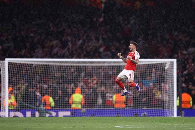 Arsenal v Atletico Madrid 05 May 2026, London - UEFA Champions League - Semi Final - Second Leg - Arsenal v Atletico Madrid - Ben White of Arsenal celebrates their victory - Photo: Jacques Feeney Offside. London UK Copyright: xJacquesxFeeneyx xOffsidexOffside