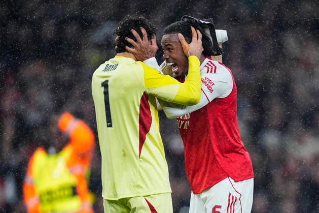 May 5, 2026, London, London, England: David Raya and Gabriel of Arsenal FC celebrate the victory and their place in the final during the UEFA Champions League 2025 26 Semi Final Second Leg match between Arsenal FC and Atletico de Madrid at Emirates Stadium on May 05, 2026, in London, England. London England - ZUMAa181 20260505_zaa_a181_299 Copyright: xDennisxAgyemanx