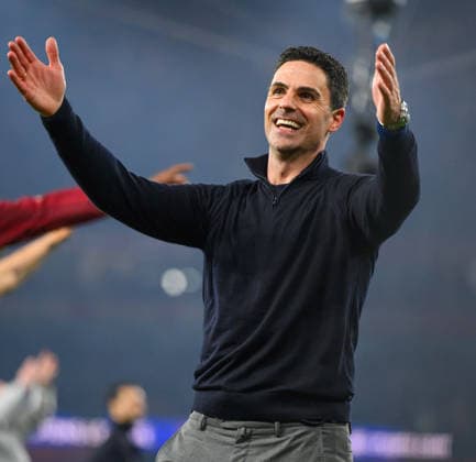 05 May 2026 - Arsenal v Athletico Madrid - Champions League - Emirates Stadium. Arsenal v Athletico Madrid - Champions League - Emirates Stadium. Arsenal Manager Mikel Arteta celebrates after victory over Athletico Madrid to reach the Champions League Final. Picture : Mark Pain London England  Copyright: xMarkxPainx