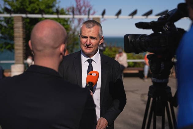 Minister for and Youth - Dimitar Iliev during the teams presentation ahead of the Giro d™Italia cycling race in Burgas. The race starts on Friday, May 8, with the first stage over 160 km, from Nessebar to Burgas, Bulgaria - Wednesday, May 6, 2026. Sport - cycling.  Copyright: xMarcoxAlpozzi LaPressex