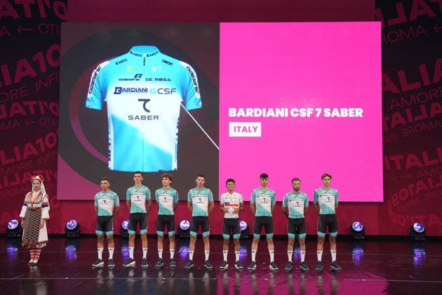 BARDIANI CSF 7 SABER team during the teams presentation ahead of the Giro d™Italia cycling race in Burgas. The race starts on Friday, May 8, with the first stage over 160 km, from Nessebar to Burgas, Bulgaria - Wednesday, May 6, 2026. - cycling.  Copyright: xFabioxFerrarix xLaPressex
