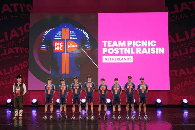 TEAM PICNIC POSTNL during the teams presentation ahead of the Giro d™Italia cycling race in Burgas. The race starts on Friday, May 8, with the first stage over 160 km, from Nessebar to Burgas, Bulgaria - Wednesday, May 6, 2026. - cycling.  Copyright: xFabioxFerrarix xLaPressex