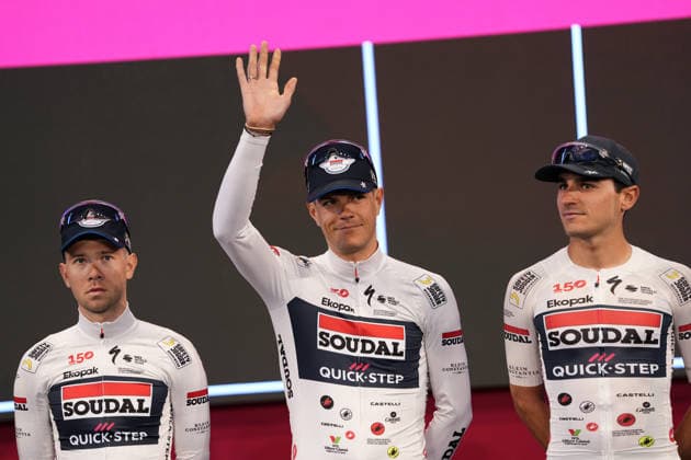 Belgium™s Jasper Stuyven of Soudal Quick-Step during the teams presentation ahead of the Giro d™Italia cycling race in Burgas. The race starts on Friday, May 8, with the first stage over 160 km, from Nessebar to Burgas, Bulgaria - Wednesday, May 6, 2026. - cycling.  Copyright: xFabioxFerrarix xLaPressex
