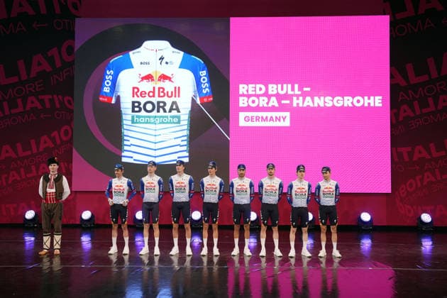 REDBULL - BORA - HANSGROHE team during the teams presentation ahead of the Giro d™Italia cycling race in Burgas. The race starts on Friday, May 8, with the first stage over 160 km, from Nessebar to Burgas, Bulgaria - Wednesday, May 6, 2026. - cycling.  Copyright: xFabioxFerrarix xLaPressex