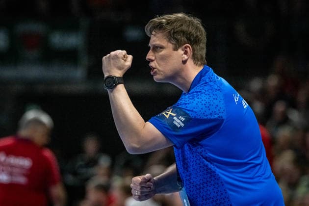 Handball Berlin 06.05.2026 Saison 2025 2026 Championsleague Champions League Männer, Herren Viertelfinale Rückspiel Füchse Berlin - One Veszprem HC Jubel Füchse Nicolej Krickau (Füchse Berlin, Trainer)