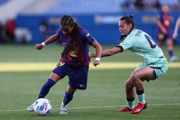 May 6, 2026, Sant Joan Despi, Barcelona, Spain: Victoria Lopez Serrano Felix of FC Barcelona, Barca and Teresa Merida Canete of Levante UD in action during the Spanish Women league, Liga F, football match played between FC Barcelona and Levante UD at Johan Cruyff Stadium on May 06, 2026 in Sant Joan Despi, Barcelona. Sant Joan Despi Spain - ZUMAa181 20260506_zaa_a181_060 Copyright: xJavierxBorregox