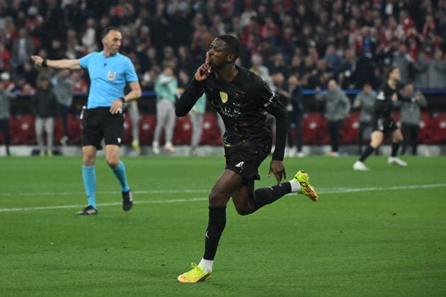 06.05.2026, xemx, Fussball UEFA Champions League 1 2 Finale, FC Bayern Muenchen - Paris St. Germain v.l. Torjubel nach dem Tor zum celebrating the goal celebrate 0:1 durch Ousmane Dembele (Paris St. Germain) (DFL DFB REGULATIONS PROHIBIT ANY USE OF PHOTOGRAPHS as IMAGE SEQUENCES and or QUASI-VIDEO) Muenchen