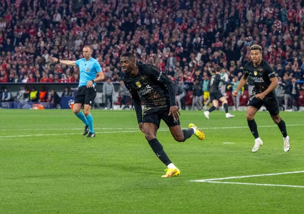 Fußball, Herren, Saison 2025 2026, Champions League (Halbfinale, Rückspiel), FC Bayern München - Paris St. Germain, Ousmane Dembele (PSG), Jubel nach Tor zum 0:1, 06.05. 2026, Copyright: xMatthiasxKochx