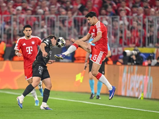 Joao Neves (Paris Saint-Germain FC) and Aleksandar PavloviÄ‡ (FC Bayern München) battle for the ball during the UEFA Champions League 2025 26 Semi Final Second Leg match between FC Bayern München and Paris Saint-Germain at Football Arena Munich on May 6, 2026 in Munich, Germany. (Photo by Harry Langer DeFodi Images) -
